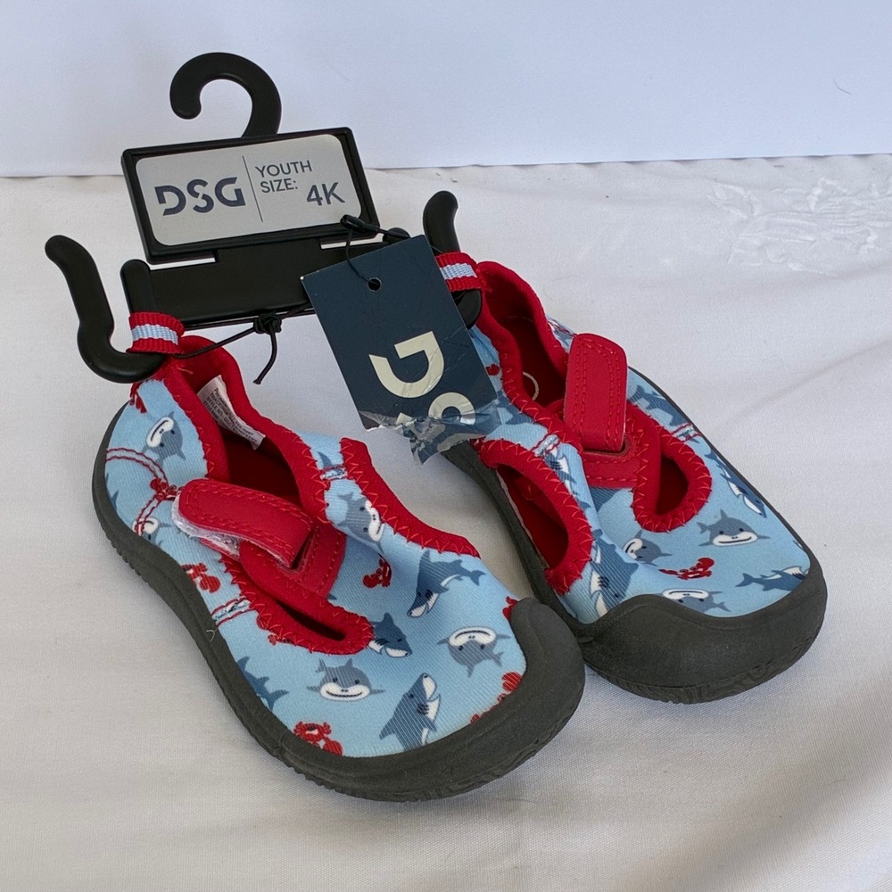 DSG Water Shoes Boys 4K Blue Shark Print Toddler Aqua Socks Beach Vacation Swim